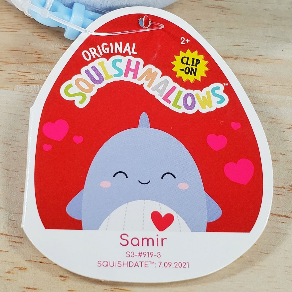 Squishmallow Samir the Valentine Blue Whale 3.5" Clip 2022 UltraSoft Plush - Picture 10 of 12